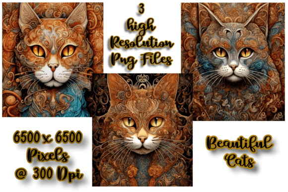 Download Ethereal Cats in Earthy Tones Set of 3 - Earthy Collection