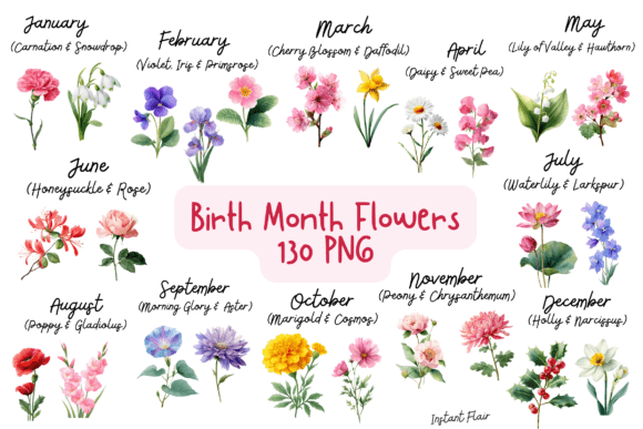 Download Birth Month Flowers Clipart Bundle - Birth month Collection