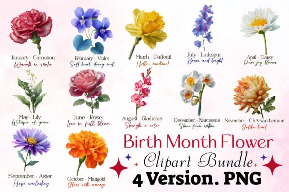 Download Birth Month Flower Clipart Bundle - Birth month Collection