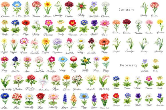 Download 134 Watercolor Birth Month Flowers PNG - Premium Resources