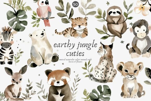Download Earthy Jungle Watercolor Clipart Set - Earthy Collection