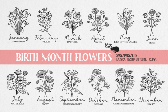Download Birth Month Flowers Line Art SVG Bundle - Birth month Collection