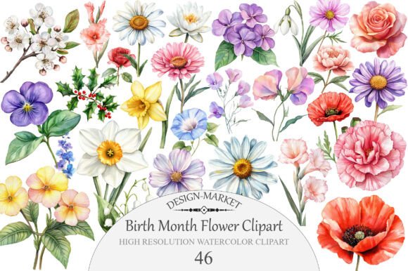 Download Watercolor Birth Month Flower Clipart - Birth month Collection