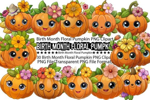 Download Birth Month Floral Pumpkin Sublimation - Birth month Collection