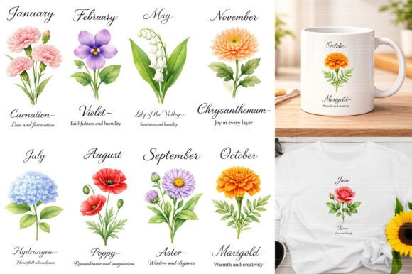 Download Watercolor Birth Month Flowers Clipart - Birth month Collection