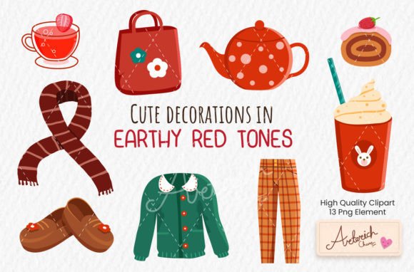 Download Cute Decorations in Earthy Red Tones - Earthy Collection
